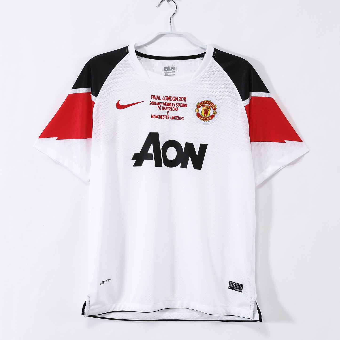 Maillot de football rétro Manchester United 2010-2011 extérieur blanc Ligue des Champions