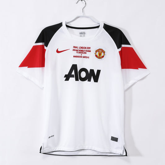 Maillot de football rétro Manchester United 2010-2011 extérieur blanc Ligue des Champions