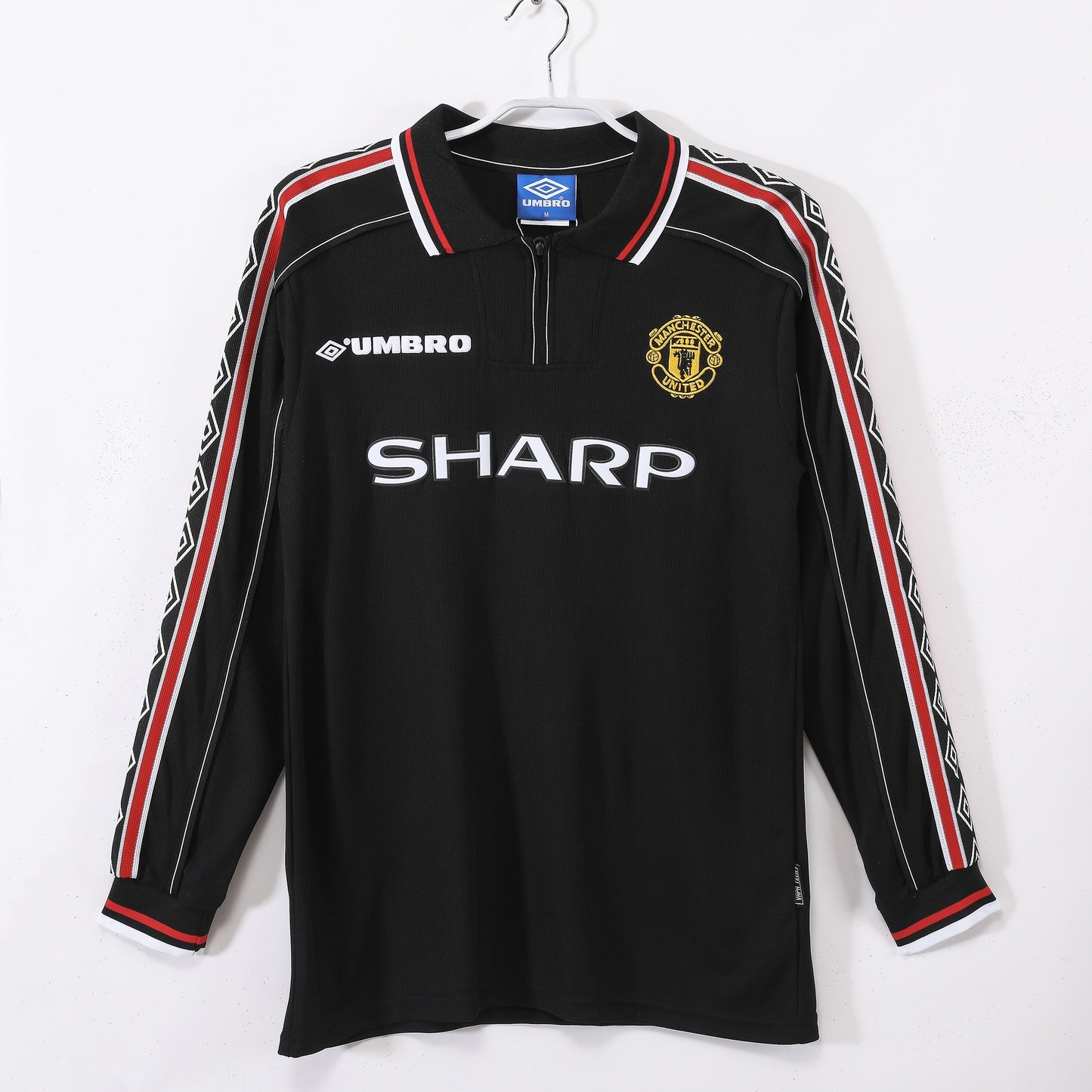 Maillot de football rétro Manchester United 1998-1999 extérieur noir manches longues