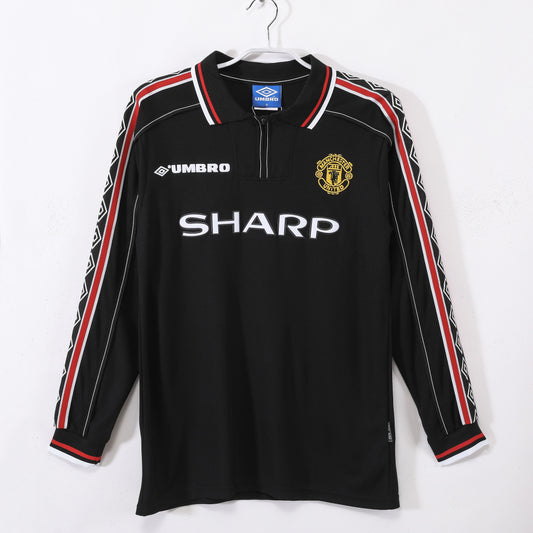 Maillot de football rétro Manchester United 1998-1999 extérieur noir manches longues