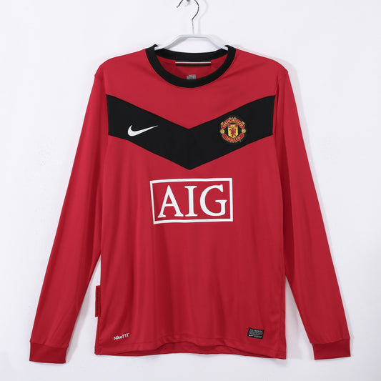 Maillot de football rétro domicile à manches longues Manchester United 2010
