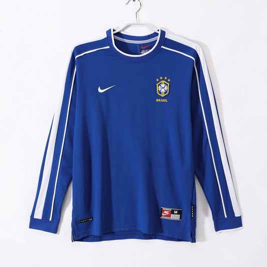 Maillot de football rétro domicile du Brésil 1998 à manches longues