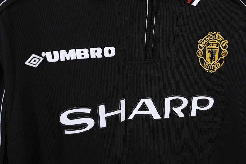 Maillot de football rétro Manchester United 1998-1999 extérieur noir manches longues